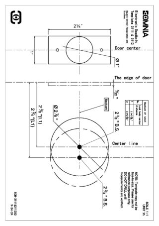 EOMNIA 3000 Series Deadbolts Installation Template (square corner faceplates & strikes)