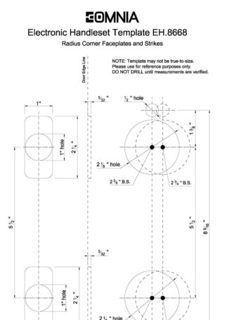 EOMNIA 8668 Entrance Handleset Installation Template (radius corner faceplates & strikes)