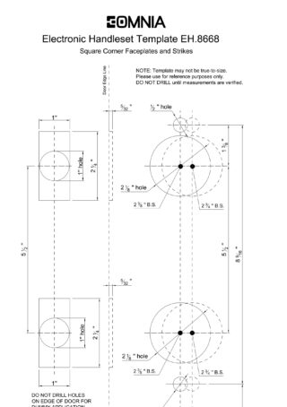 EOMNIA 8668 Entrance Handleset Installation Template (square corner faceplates & strikes)