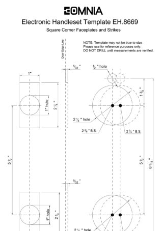 EOMNIA 8669 Entrance Handleset Installation Template (square corner faceplates & strikes)