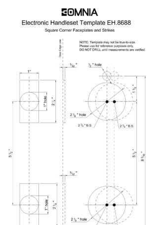 EOMNIA 8688 Entrance Handleset Installation Template (square corner faceplates & strikes)
