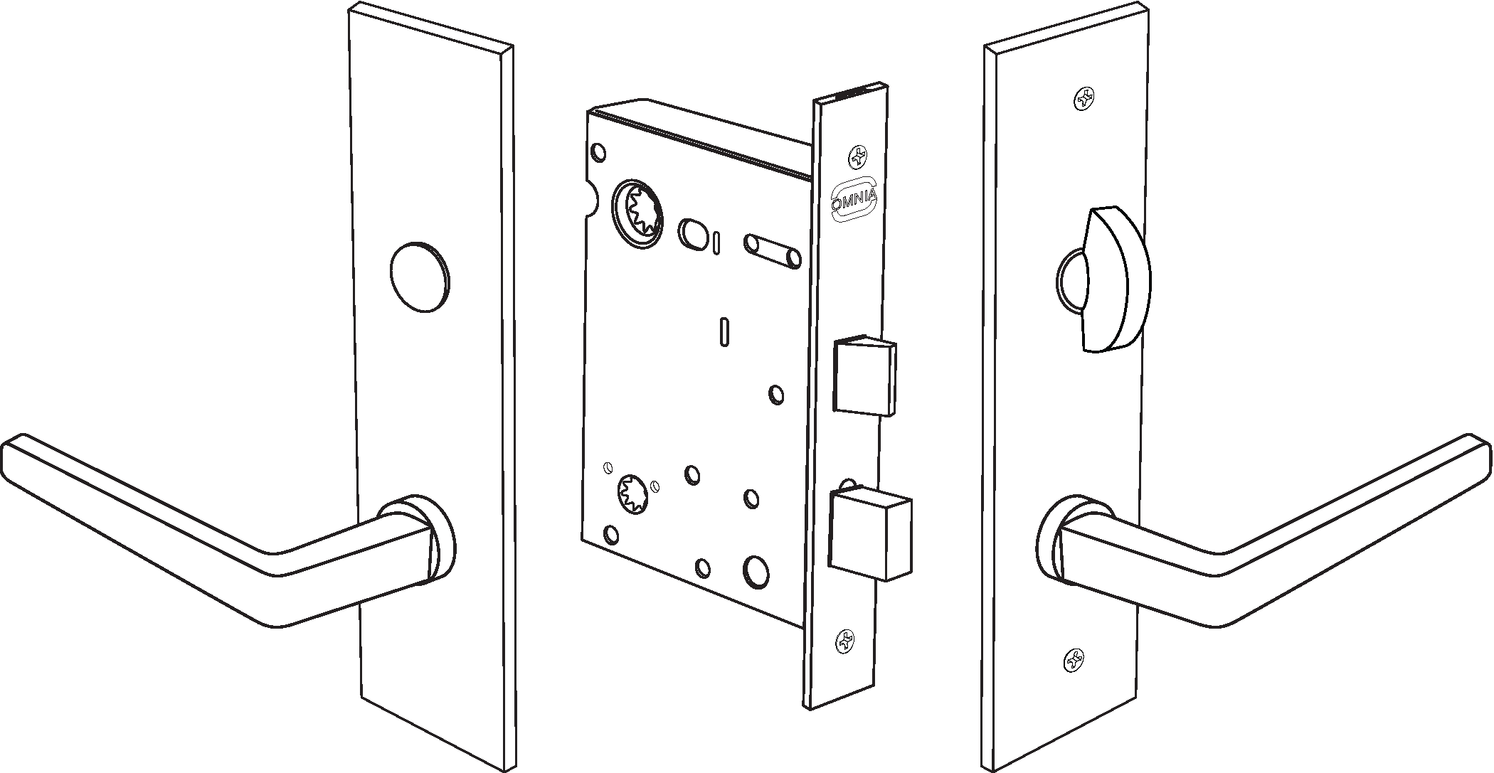 Interior Mortise Lock with Plates Line Art