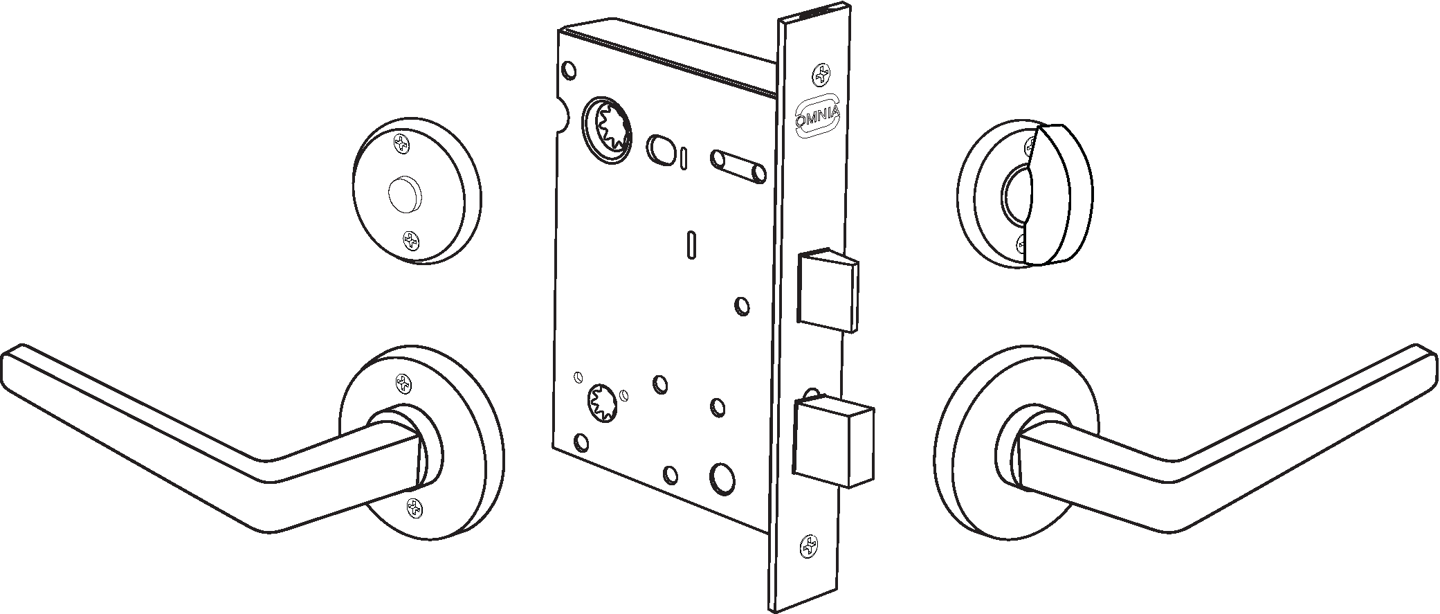 Interior Mortise Lock with Roses Line Art