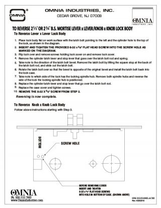 OMNIA 2-1/2" or 2-3/4" Mortise Lock Reversing Instructions for Lever x Lever/Knob x Knob