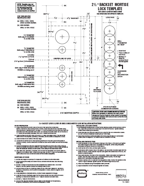 OMNIA 2-1/2″ Backset Mortise Locksets Installation Template