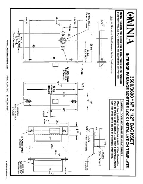 OMNIA 3500/3600 Passage Interior Mortise Lock Installation Template