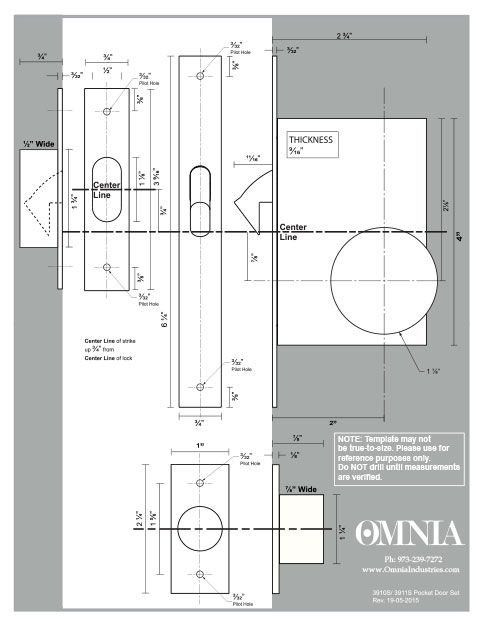 OMNIA 3910S & 3911S Solid Brass Pocket Door Locks Installation Template