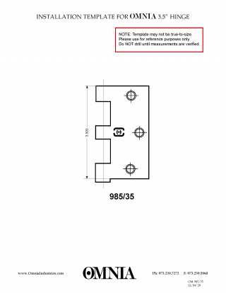 OMNIA 3-1/2" Butt Hinge Full Mortise Template