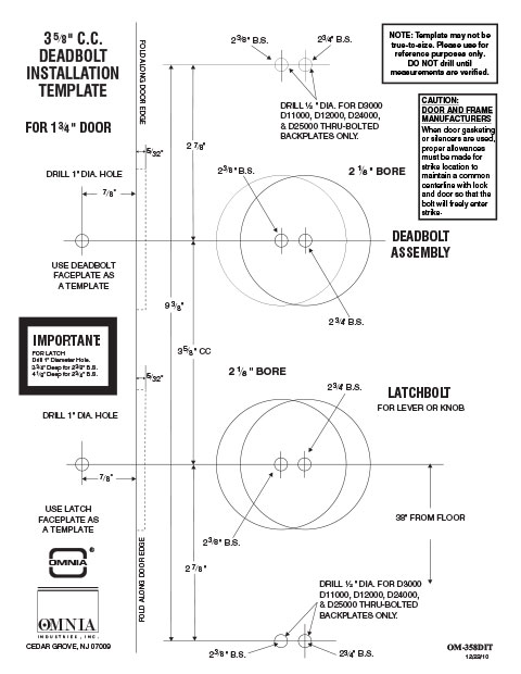 OMNIA 3-5/8" c.c. Deadbolt Locksets Installation Template