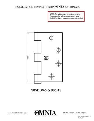 OMNIA 4-1/2" Butt Hinge Full Mortise Template