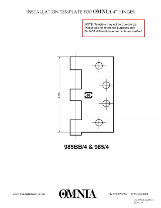 OMNIA 4" Butt Hinge Full Mortise Template