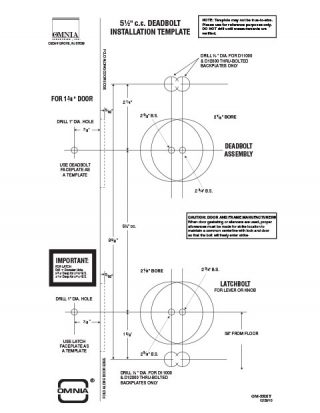 OMNIA 5-1/2" c.c. Deadbolt Locksets Installation Template