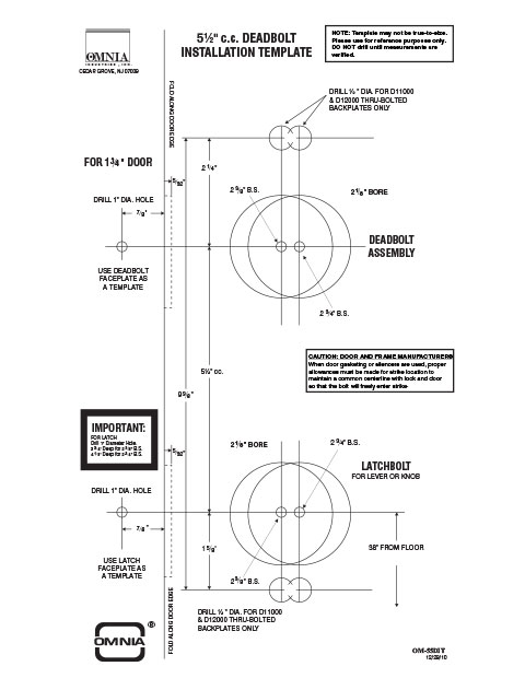 OMNIA 5-1/2" c.c. Deadbolt Locksets Installation Template