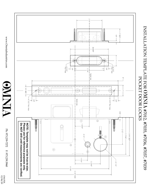 OMNIA 7012, 7035, 7036, 7037 & 7039 Pocket Door Lock Installation Template for Privacy (L) or Entry (A)