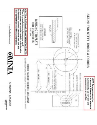 OMNIA D9000 & D9000S Stainless Steel Auxiliary Deadbolts Installation Template