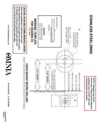 OMNIA D9002 Stainless Steel Auxiliary Deadbolts Installation Template