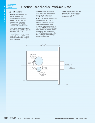 OMNIA Mortise Deadlocks Product Data