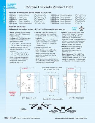 OMNIA Mortise Locksets Product Data