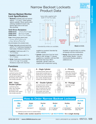 OMNIA Narrow Backset Mortise Locksets Product Data