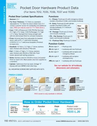 OMNIA 7012, 7035, 7036, 7037, & 7039 Pocket Door Hardware Product Data