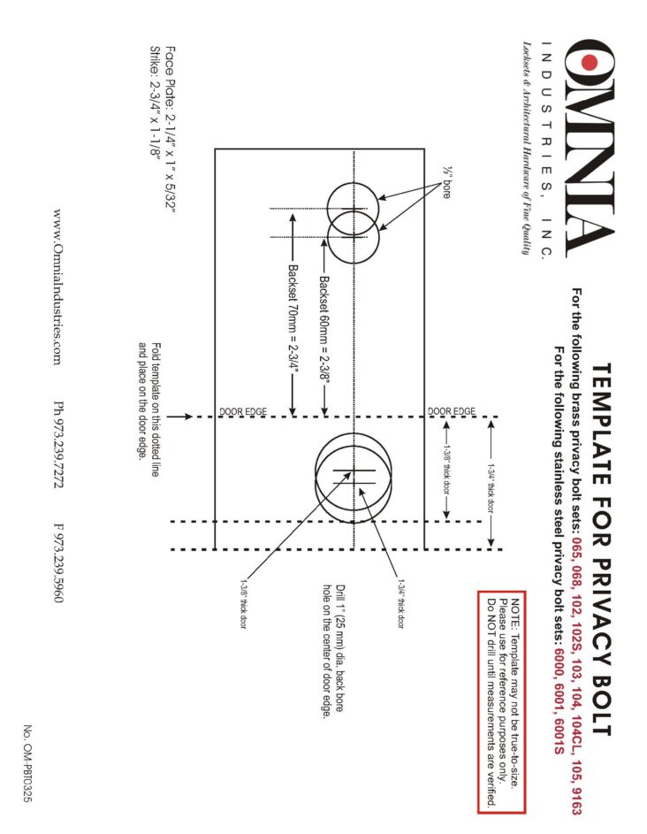 OMNIA Privacy Bolt Sets Installation Template