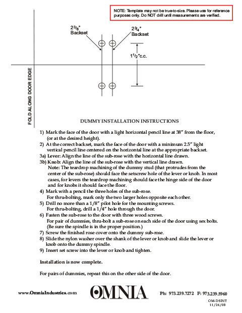 OMNIA Single Pair Dummy Installation Template