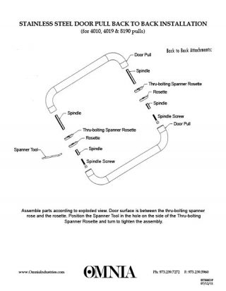 OMNIA Stainless Steel Door Pulls Back-to-Back Installation Diagram