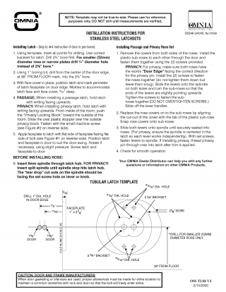 OMNIA Stainless Steel Latchsets Installation Template