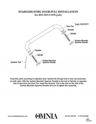 OMNIA Stainless Steel Single Door Pulls Installation Diagram