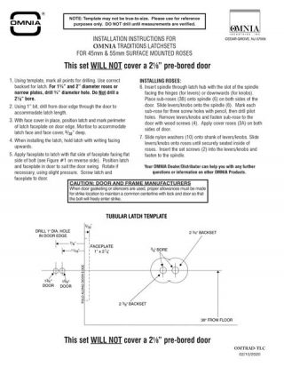 OMNIA Traditions Latchsets w/ 45mm & 55mm Surface Mounted Roses Installation Template