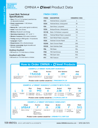 OMNIA+Level Smart Auxiliary Deadbolts Product Data